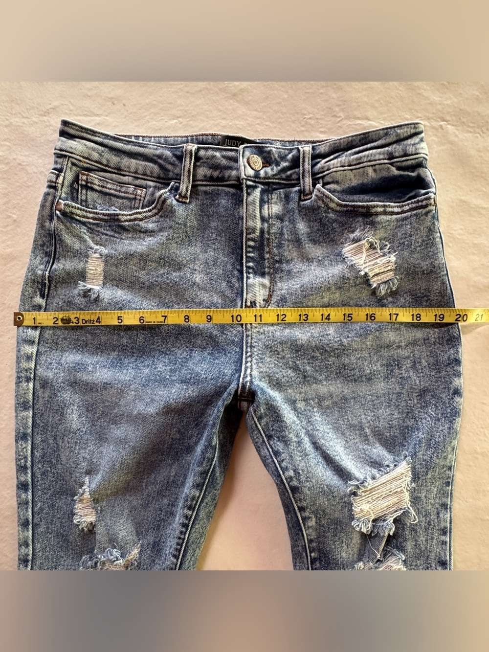 Judy Blue Acid Wash Distressed Boyfriend Jeans JB88281 Medium Indigo Wash 13/31 - Picture 8 of 17